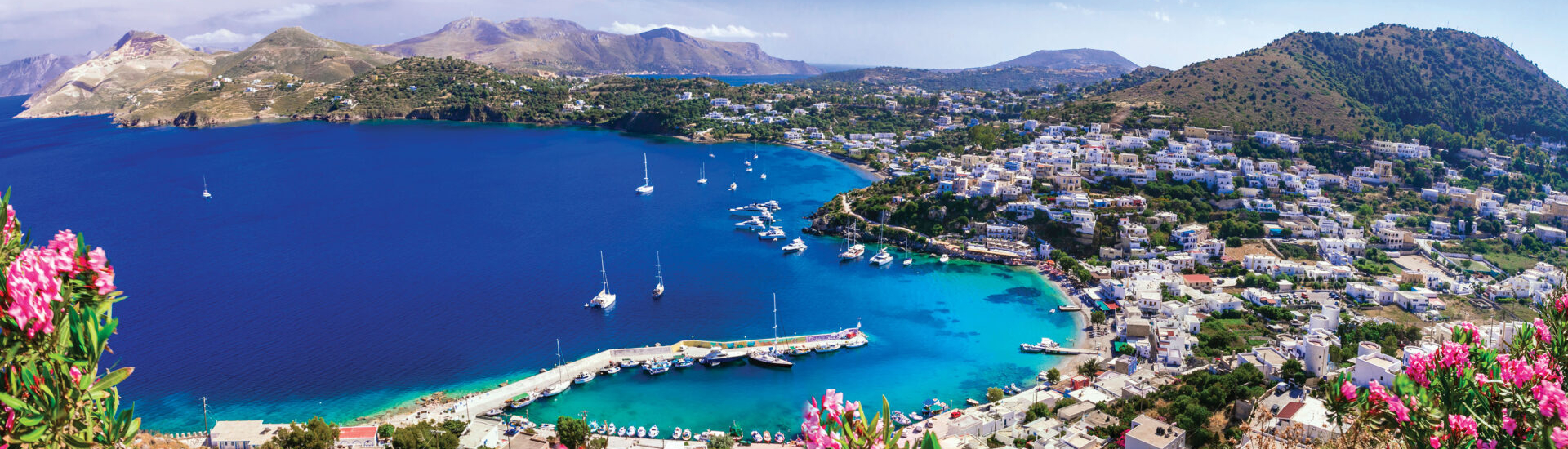 Scenic Leros island. Dodekanese. beautiful view of Panteli village and beach. Greece