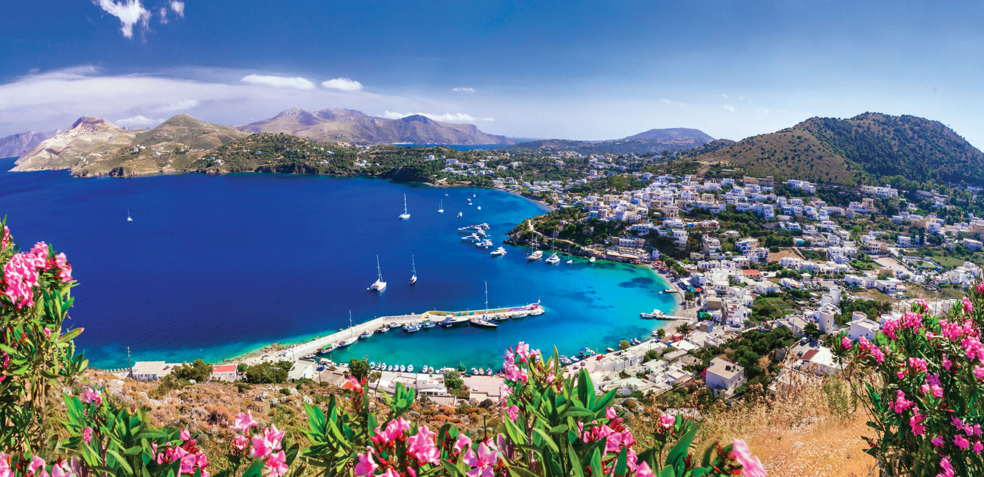 Scenic Leros island. Dodekanese. beautiful view of Panteli village and beach. Greece